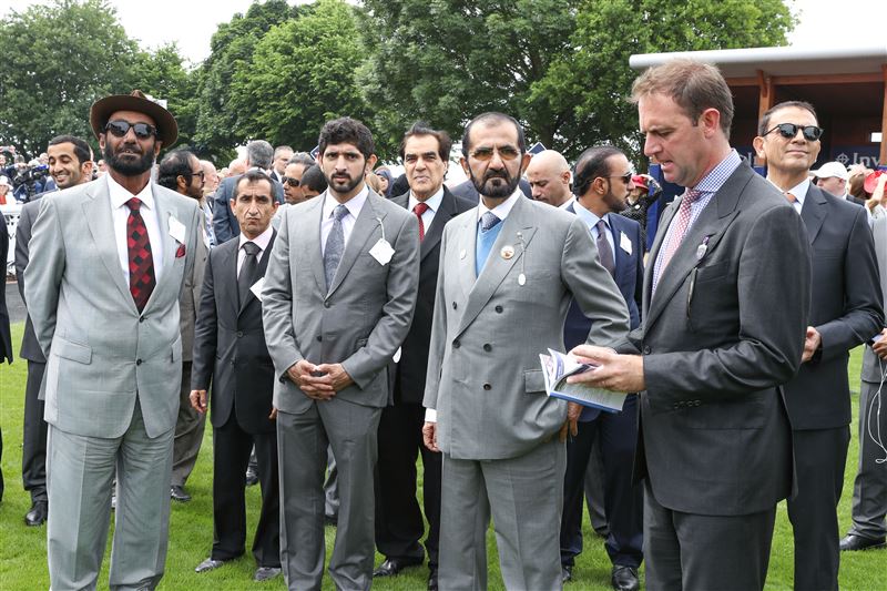 Mohammed bin Rashid and Hamdan bin Mohammed attend the “Oaks” horse races in England