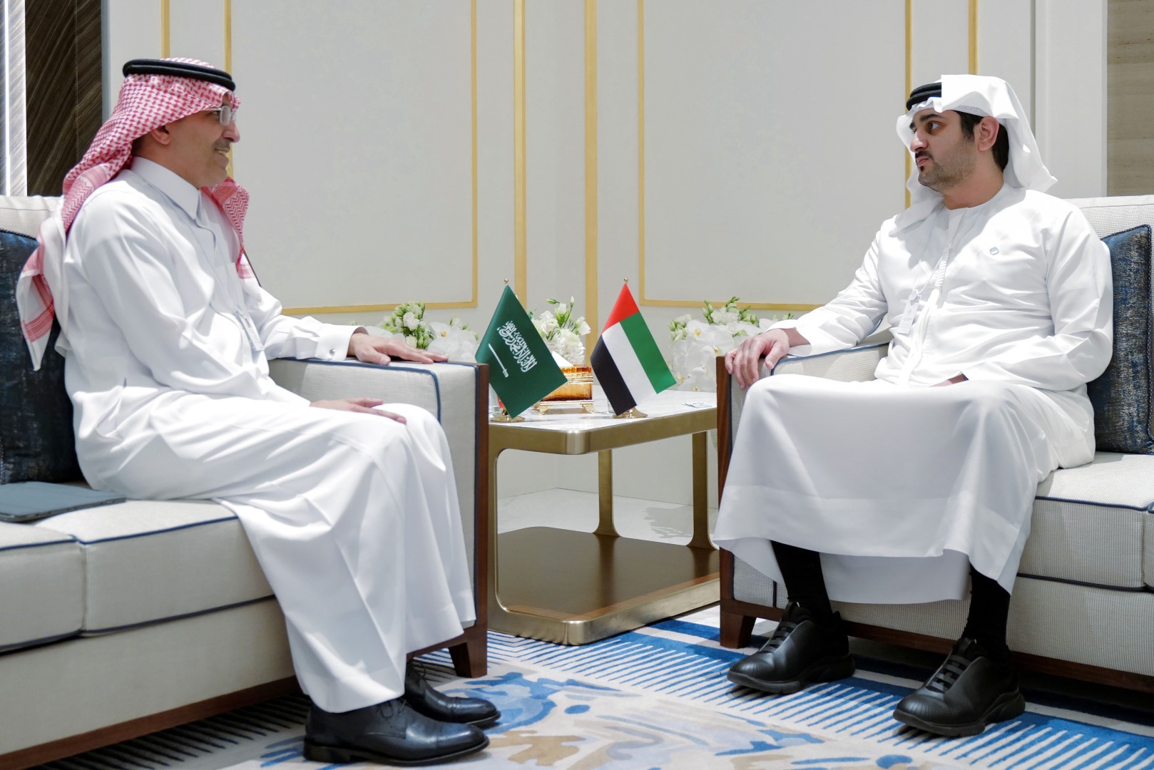 Maktoum bin Mohammed meets with Saudi Arabia’s Finance Minister at Expo 2020 Dubai