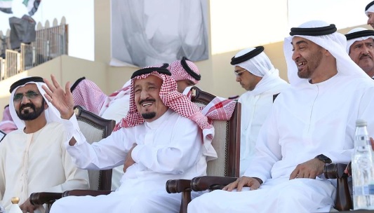 The Custodian of the Two Holy Mosques, Mohammed bin Rashid and Mohammed bin Zayed witness the Union March