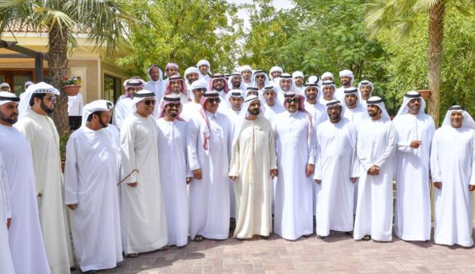 Mohammed bin Rashid receives the tribesmen participating in the annual Arabian Camels Races Festival
