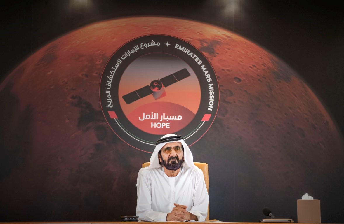 Mohammed bin Rashid, Mohamed bin Zayed, Hamdan bin Mohammed review final pre-flight preparations of Mars Hope Probe
