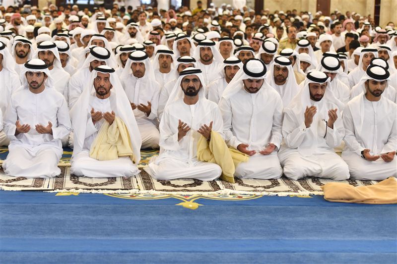 Mohammed bin Rashid prayed Eid Al-Adha prayer at Sheikh Rashid Mosque in Zabeel