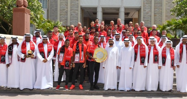 Mohammed bin Rashid receives the Board of Directors and training staff of Al Ahli Club, the champions of the Arabian Gulf League