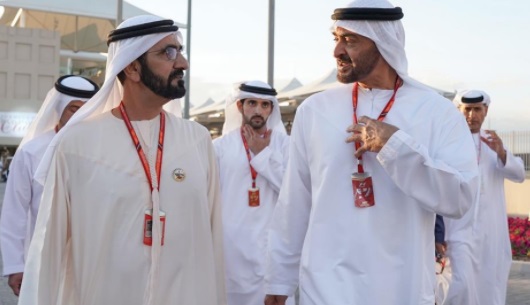 Mohammed bin Rashid and Mohammed bin Zayed attend Formula 1 Grand Prix race final