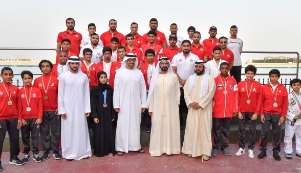 Mohammed bin Rashid and Mohammed bin Zayed receive delegations of local and international Jiu-Jitsu Federations