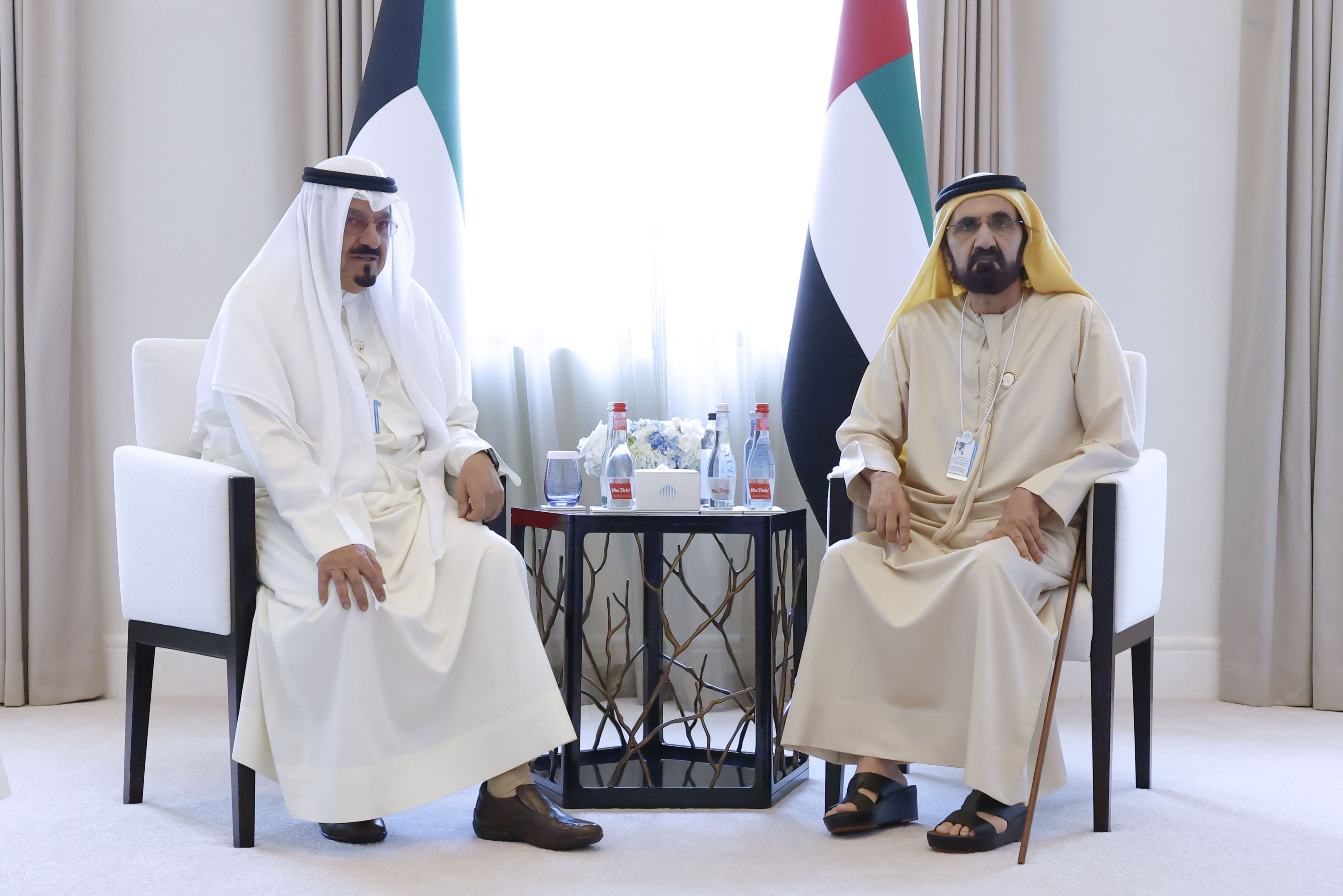 Mohammed bin Rashid meets with Kuwait’s Prime Minister at WGS, discusses growing relations