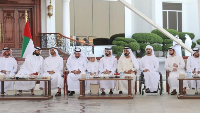 Mohammed bin Rashid and Mohammed bin Zayed receive Sultan bin Suhaim Al Thani