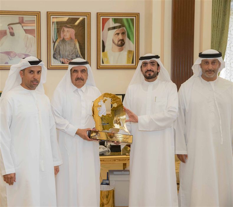 Hamdan bin Rashid receives delegation of Board of Directors of Dubai International Marine Club and Supreme Organising Committee of Al Gaffal Race.