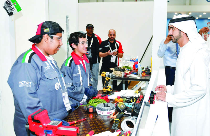 Hamdan bin Mohammed visits exhibition of Worldskills Abu Dhabi