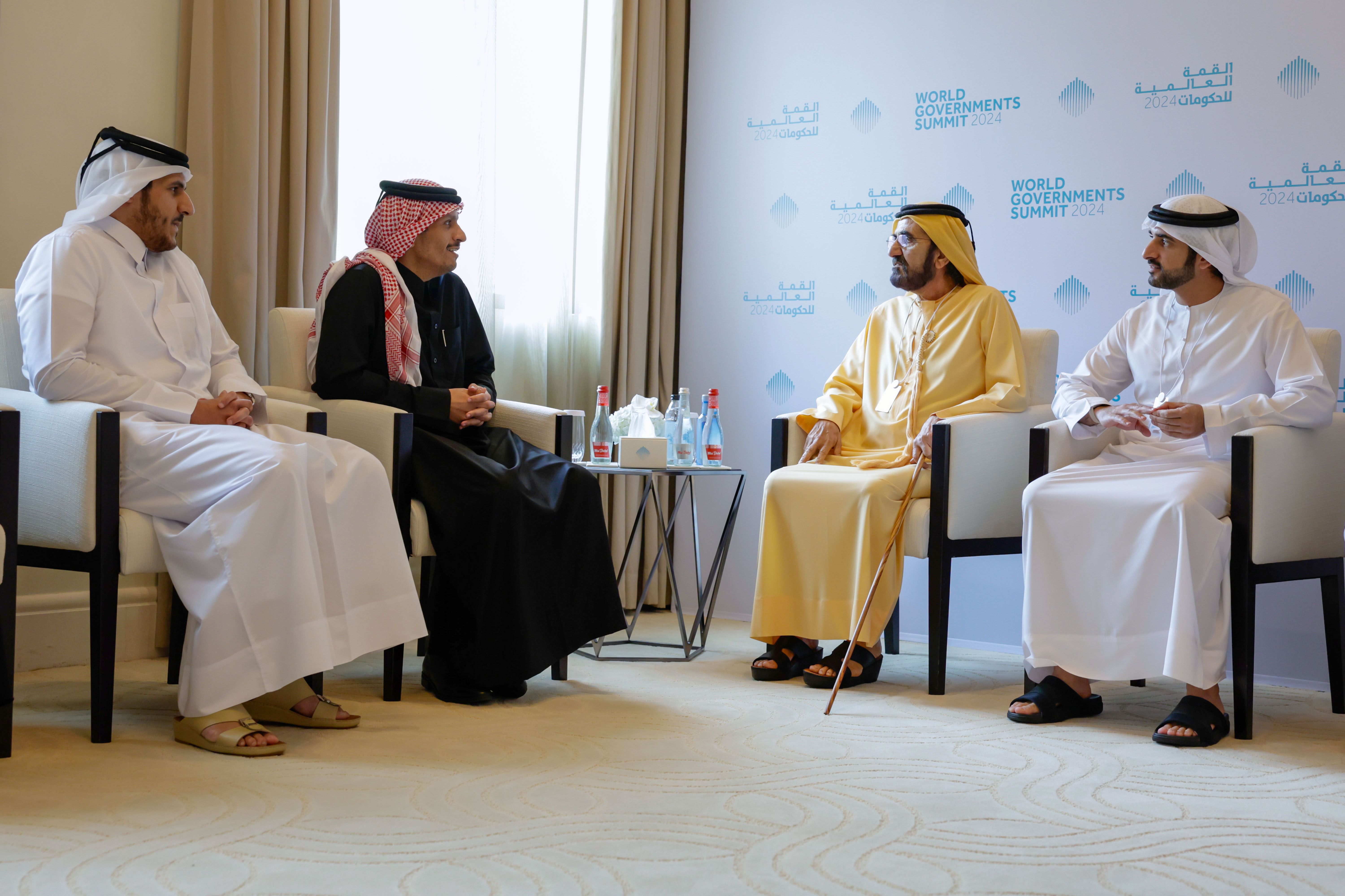 Mohammed bin Rashid meets with Prime Minister of Qatar at World Governments Summit