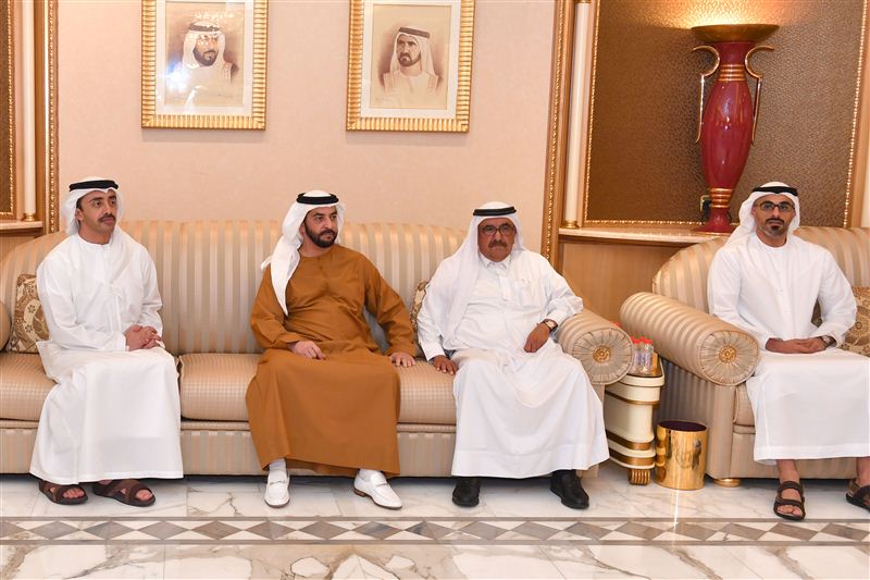Hamdan bin Rashid accepts condolences over death of Shaikha bint Saeed Al Maktoum from Hamdan and Abdullah bin Zayed