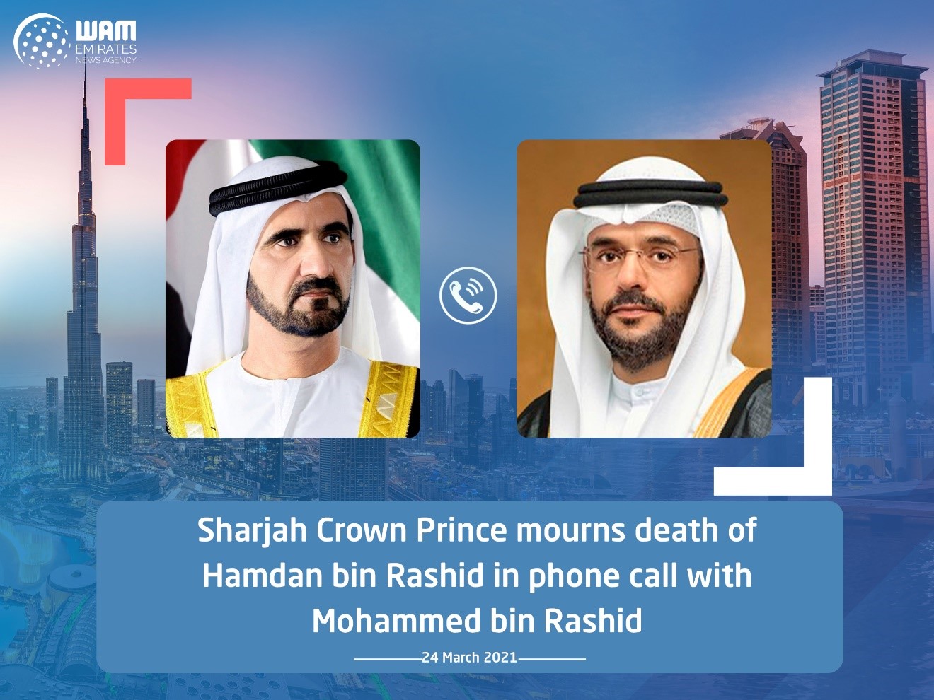 Sharjah Crown Prince mourns death of Hamdan bin Rashid in phone call with Mohammed bin Rashid