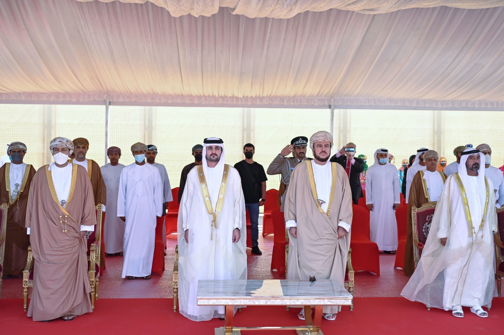 Maktoum bin Mohammed receives Oman’s Royal Navy ship Shabab Oman II at Dubai Harbour